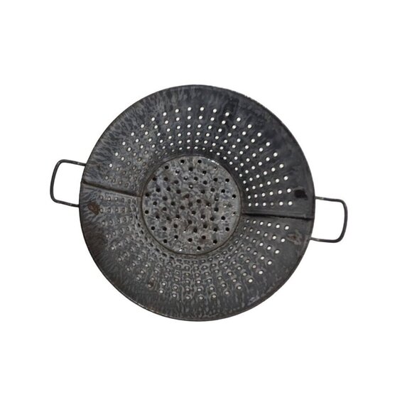 vintage Gray Graniteware Footed Colander Strainer Handles Enamelware 10 w x 4.5H - Picture 4 of 9